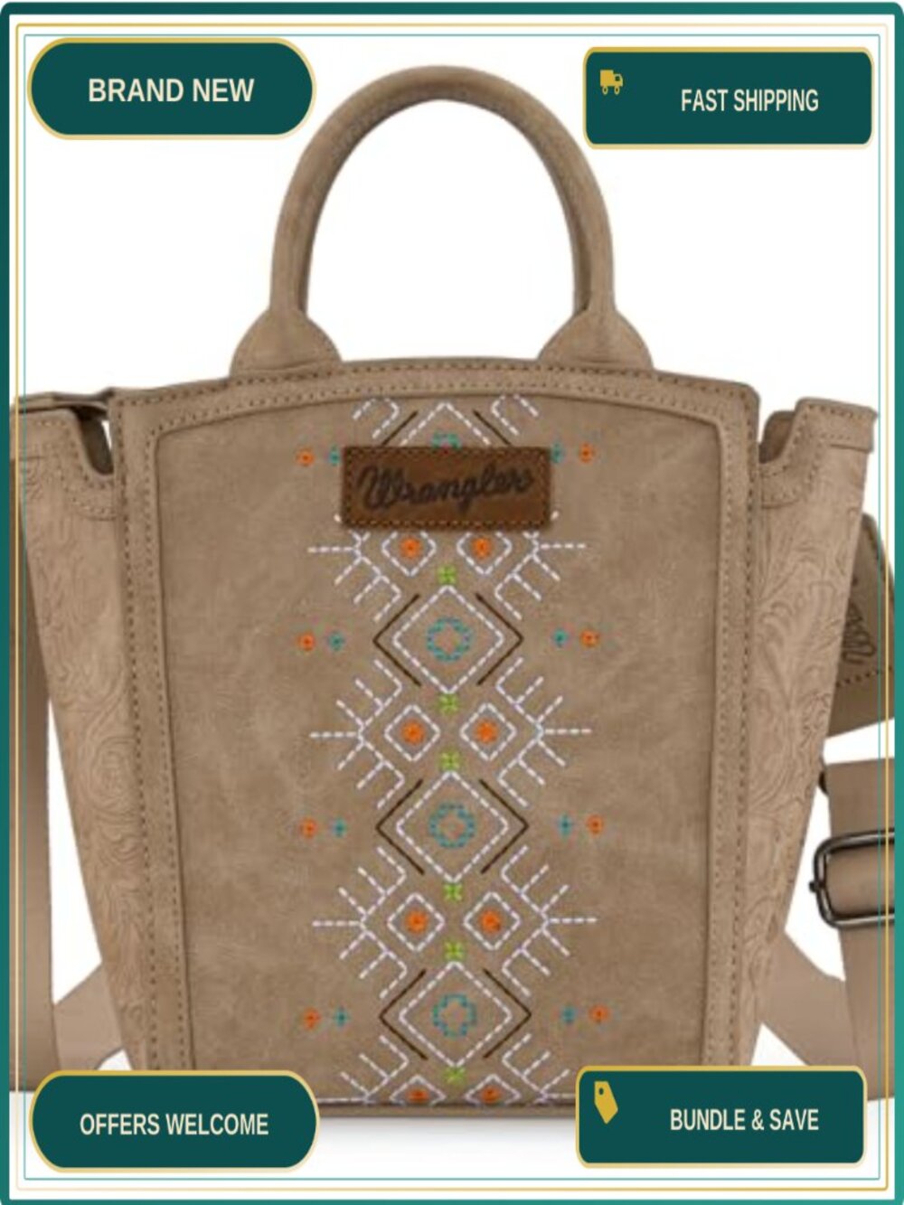 Western Aztec Embroidered Faux Leather Crossbody Sling Bag